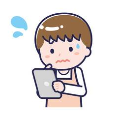 タブレットを使う「保育士」の男性