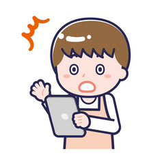 タブレットを使う「保育士」の男性