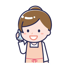 スマートフォンを使う「保育士」の女性