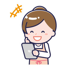 タブレットを使う「保育士」の女性