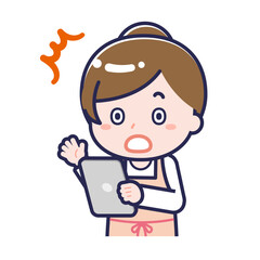 タブレットを使う「保育士」の女性