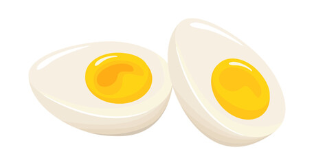 Boiled egg halves. Healthy product. Breakfast. Poultry. Ingredient for cooking, baking, recipe cookbook, banner, postcard, menu. Vector illustration isolated