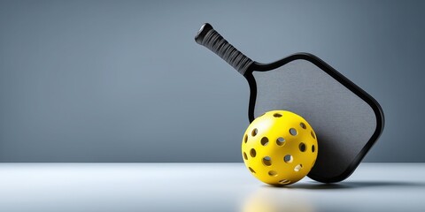 Pickleball banner with paddle and ball on plain background