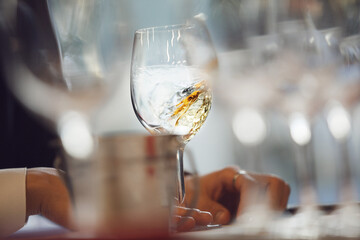 Close-up Swirling White Wine by Sommelier