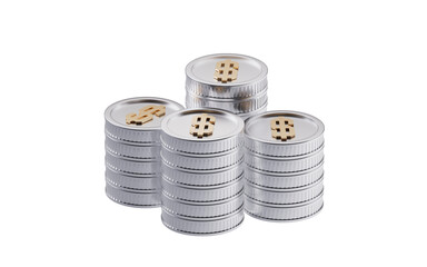 Stacks of metallic coins, 3d rendering.