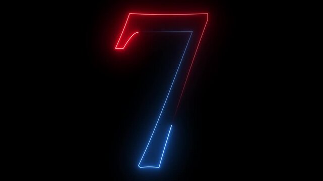 Animated neon number 7. Two-color looping trendy glowing neon numeric number seven. Educational mathematics concept with neon letter