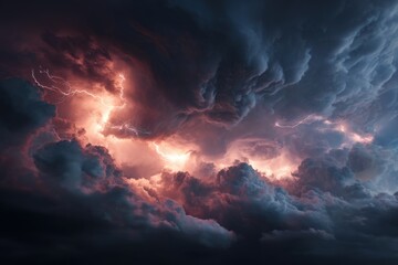 Dramatic lightning storm with dark clouds illuminating the sky during a night of intense weather