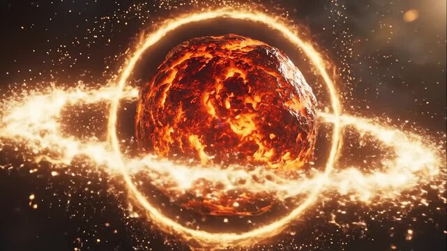 Fiery Planet Emerges Within Ring of Energy in Deep Space Animation