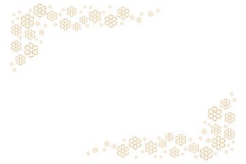 Elegant white background with scattered golden snowflakes forming a decorative border frame, perfect for festive Christmas, winter holiday greeting cards, invitations, posters and seasonal designs.