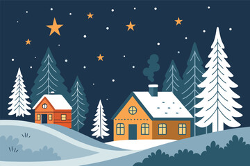 Obraz premium Winter Forest Village Cinematic Illustration