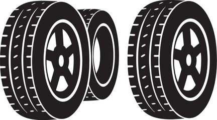 Black and white illustration of car tires on a white background