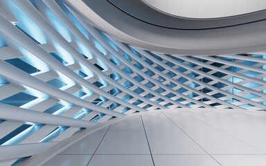 Obraz premium Empty ground in the futuristic round building, 3d rendering.