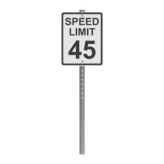 Speed Limit 45 Road Sign on a Pole