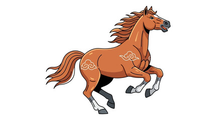 Dynamic illustration of a galloping brown horse with flowing mane © Rohim