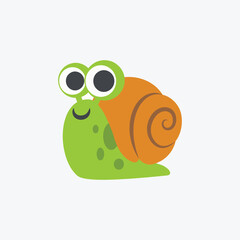 Cute cartoon snail with big eyes and orange shell isolated on a clean white background