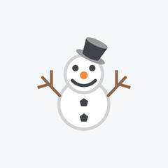 Simple flat design snowman icon wearing a black top hat for winter holiday greetings and fun