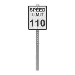 Speed Limit 110 Road Sign on a Pole