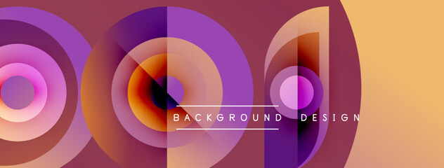 Abstract geometric shapes, vibrant colors, layered circles create modern background. Text reads background design.