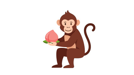 Cute cartoon monkey holding a peach on white background © Rohim