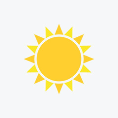 Bright yellow stylized sun icon with sharp rays isolated on a clean white background for weather