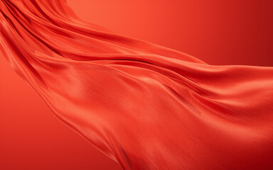 Flowing wave red cloth background, 3d rendering.
