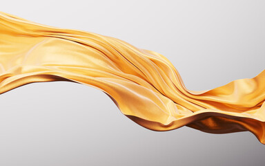 Flowing golden wave cloth background, 3d rendering.