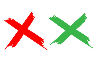 Obraz premium Hand Drawm Vector Artistic Paint Brush Crosses red and green isolated transparent background