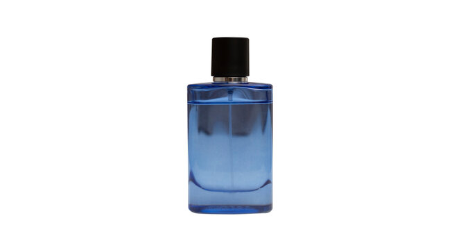 Blue bottle isolated on transparent background and PNG file, design mock-up cosmetic men perfume