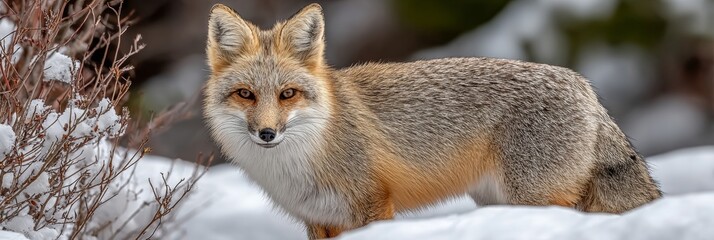 Obraz premium Majestic Agile Arctic Fox Standing in Snowy Landscape, Captivating Winter Wildlife Portraiture