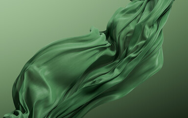 Flowing green wave cloth background, 3d rendering.