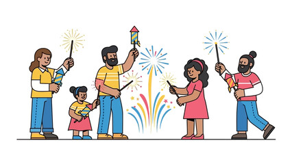 Family Celebrating with Fireworks During Festive Occasion