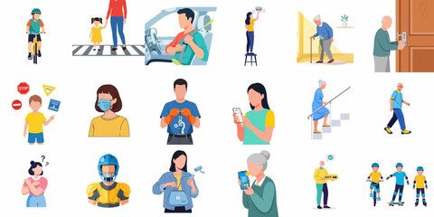 Fototapeta premium Flat Illustration Diverse People Activity Daily Life and Transportation