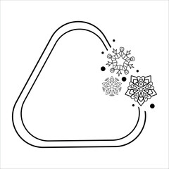 Triangle-like rounded double-line frame with decorative snowflakes and dots on the side. Winter or Christmas template for text, greeting cards, labels and kids worksheets.