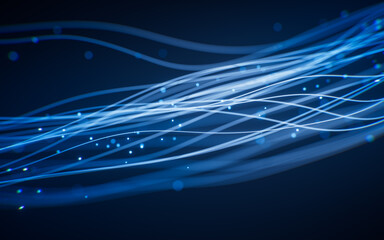Glowing blue neon curve lines background, 3d rendering.