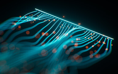 Glowing wave neon lines background, 3d rendering.