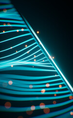 Glowing wave neon lines background, 3d rendering.