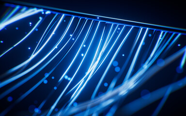 Glowing wave neon lines background, 3d rendering.