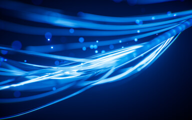 Glowing blue neon curve lines background, 3d rendering.