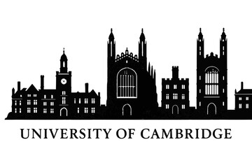 Naklejka premium University of Cambridge Black and White Silhouette Vector – Historic Academic Architecture