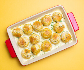 Chicken meatballs in a creamy sauce. Italian cuisine. Recipe.