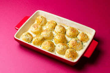 Chicken meatballs in a creamy sauce. Italian cuisine. Recipe.
