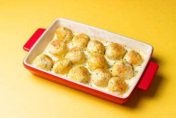 Chicken meatballs in a creamy sauce. Italian cuisine. Recipe.