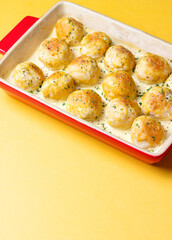 Chicken meatballs in a creamy sauce. Italian cuisine. Recipe.