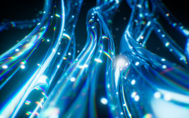 Glowing blue neon curve lines background, 3d rendering.