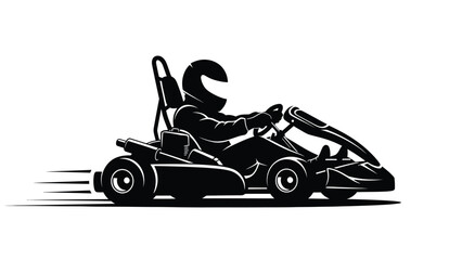 A sleek black silhouette of a driver racing in a go kart © Nasima