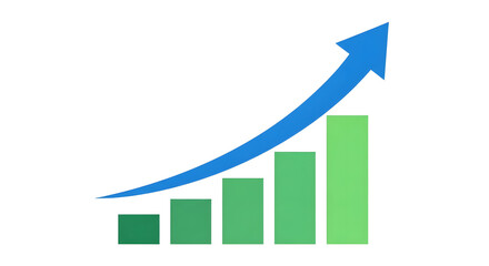 Progressive bar chart depicting business growth with a dynamic up arrow success profit data analysis market trend