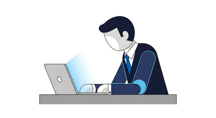 Professional man focused on laptop at his office desk Business Technology Digital Work Productivity Corporate Minimalist Vector Online