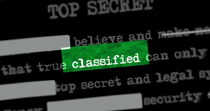 Classified top secret news titles across international web media search. Abstract concept of internet headline information on dynamic displays animation.