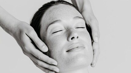 Obraz premium Woman receives a facial massage from a trained professional in a spa setting