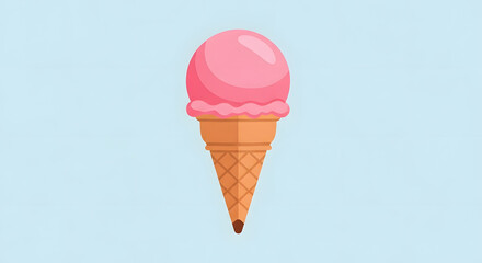Delicious pink strawberry ice cream cone simple vector graphic sweet dessert summer treat food cool isolated